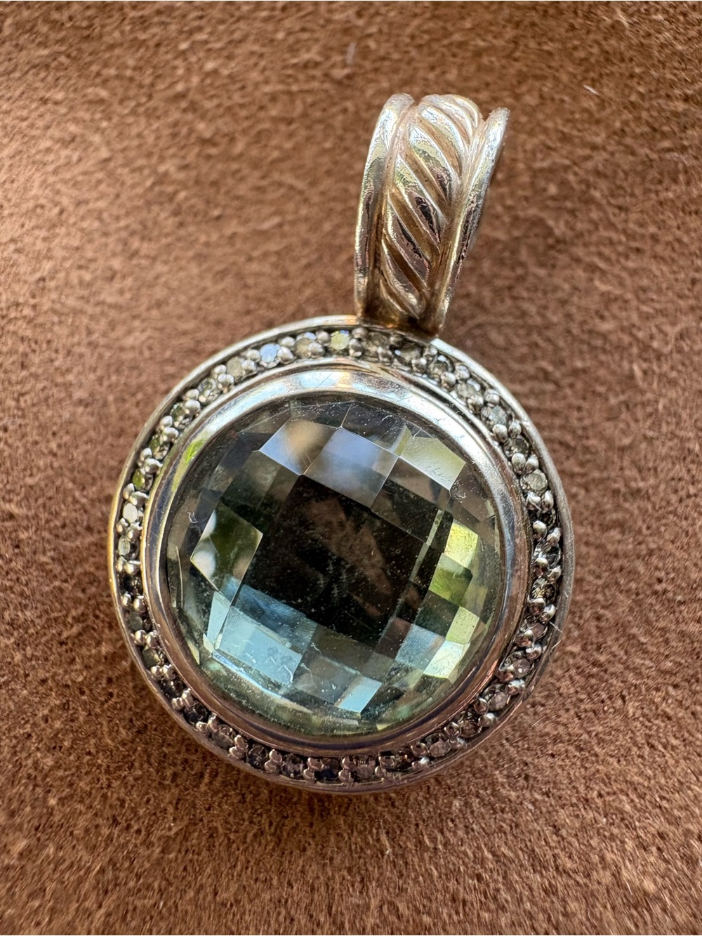 David Yurman LARGE Albion Prasiolite with Diamond Halo Enhancer